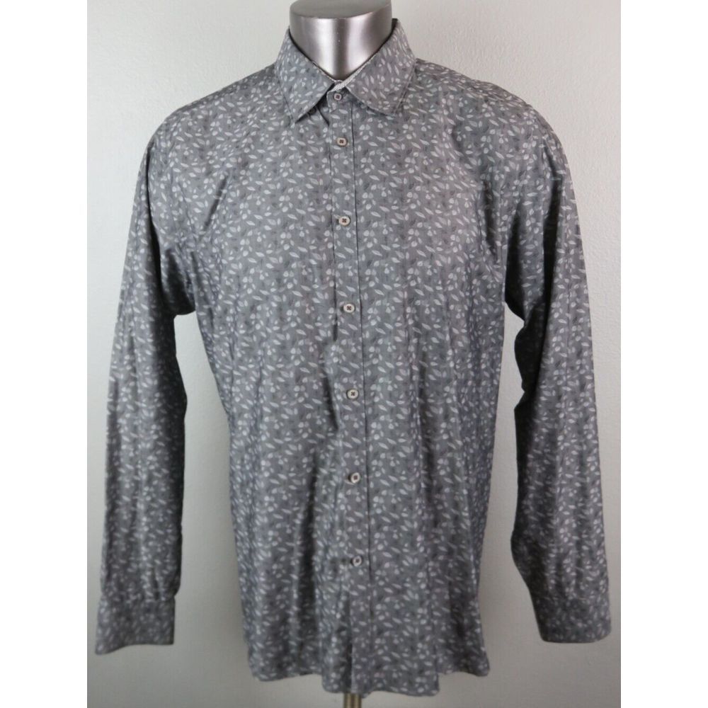Mens Ted Baker London Long Sleeve Button‎ Front Dress Shirt Size 6 Gray Floral